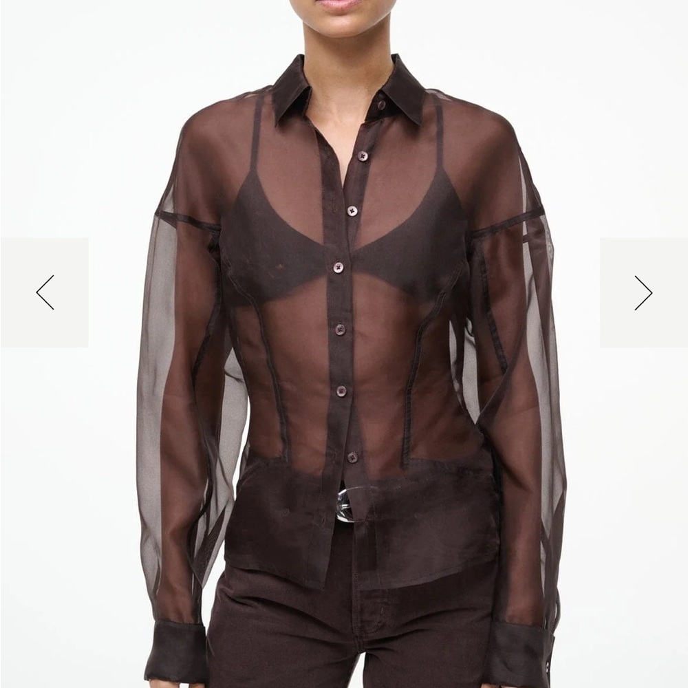 STAUD Sheer Brown Button Down Shirt